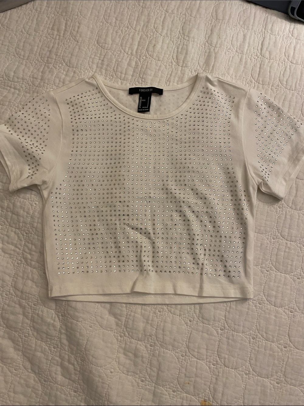 Forever 21 white Short-Sleeve Studded Crop Top